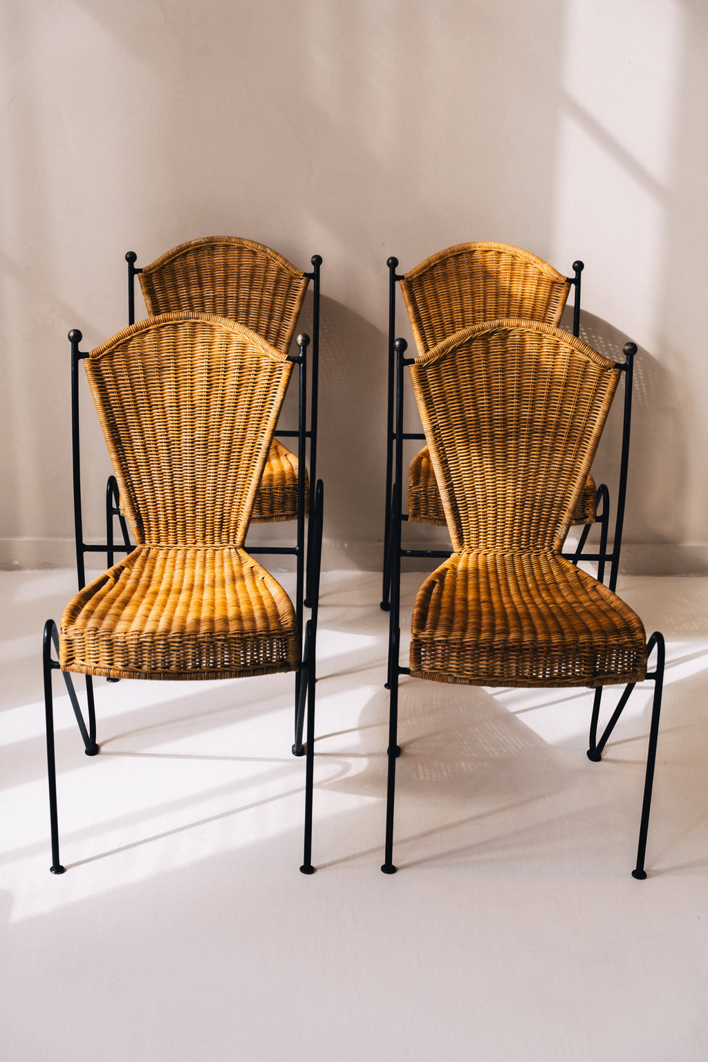 Frederic Weinberg Wicker Chairs with Wrought Iron Legs image 0