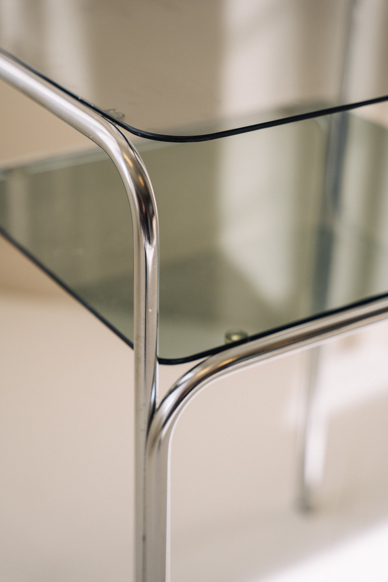 Chrome Two-Tier Side Table with Smoked Glass image 2