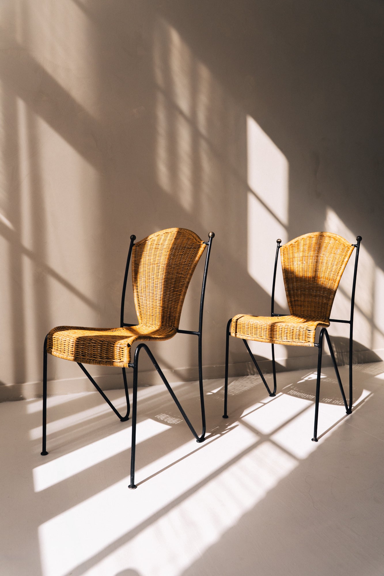 Frederic Weinberg Wicker Chairs with Wrought Iron Legs image 5