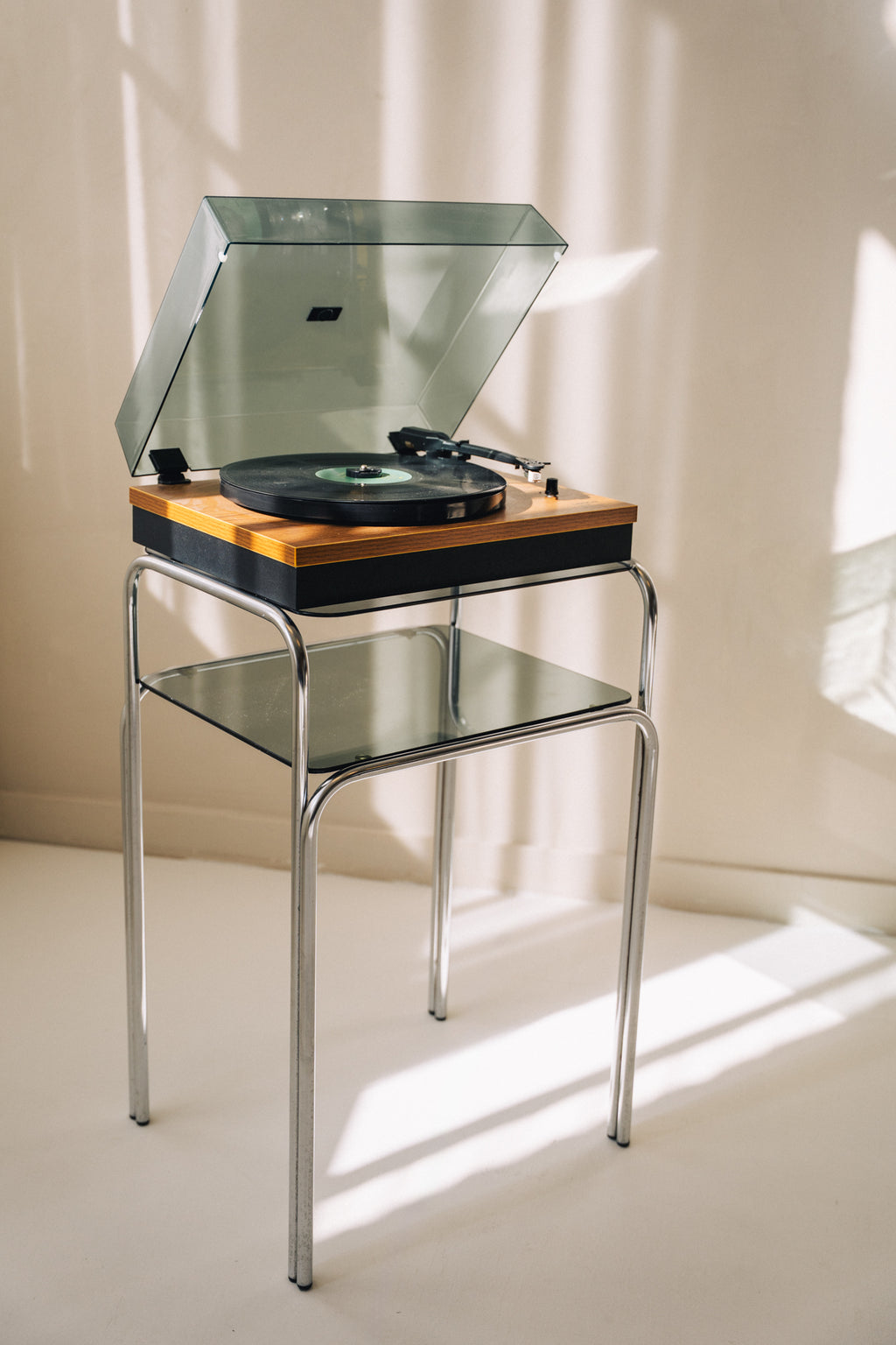 Chrome Two-Tier Side Table with Smoked Glass image 4
