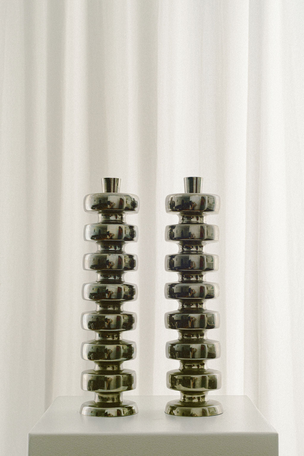 Vintage Polished Nickel Candle Holders