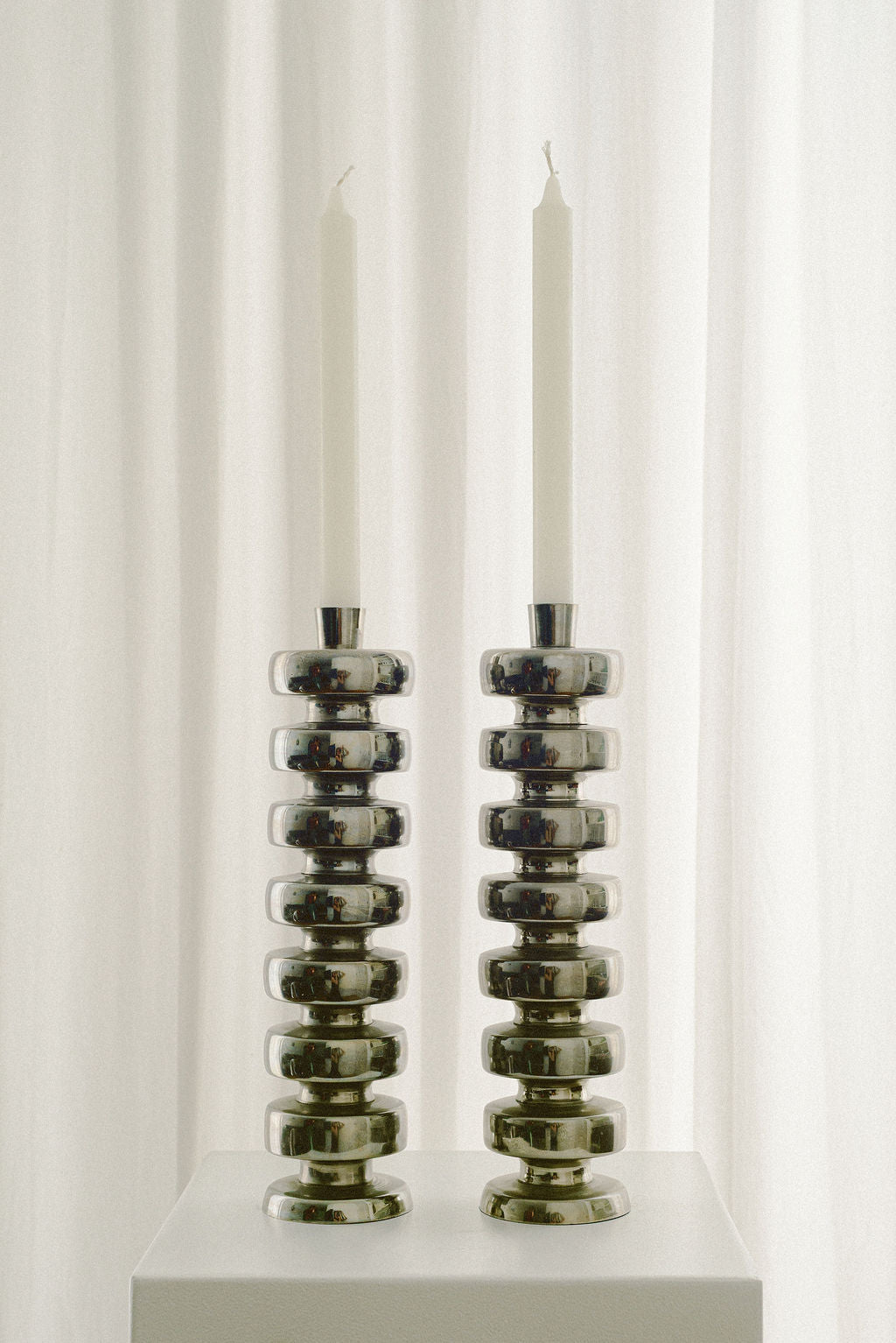 Vintage Polished Nickel Candle Holders