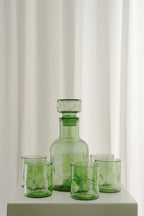 Vintage Green Bubble Glass Carafe Set