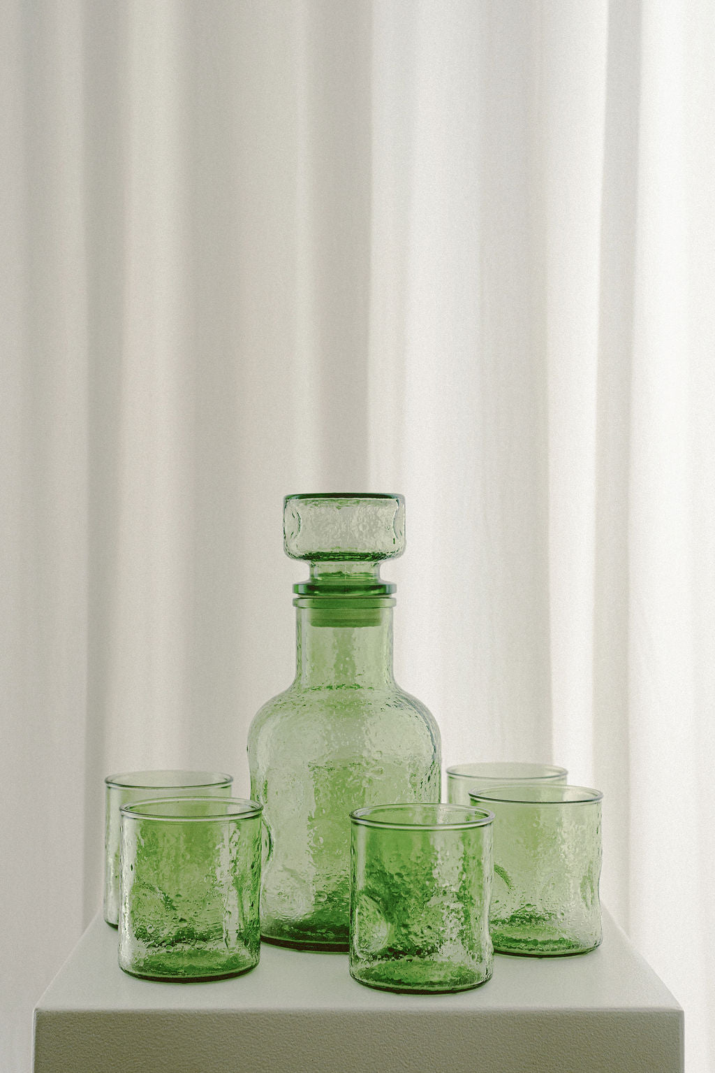 Vintage Green Bubble Glass Carafe Set