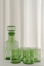 Vintage Green Bubble Glass Carafe Set