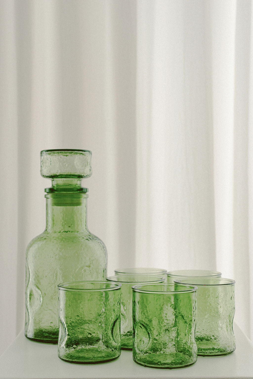 Vintage Green Bubble Glass Carafe Set
