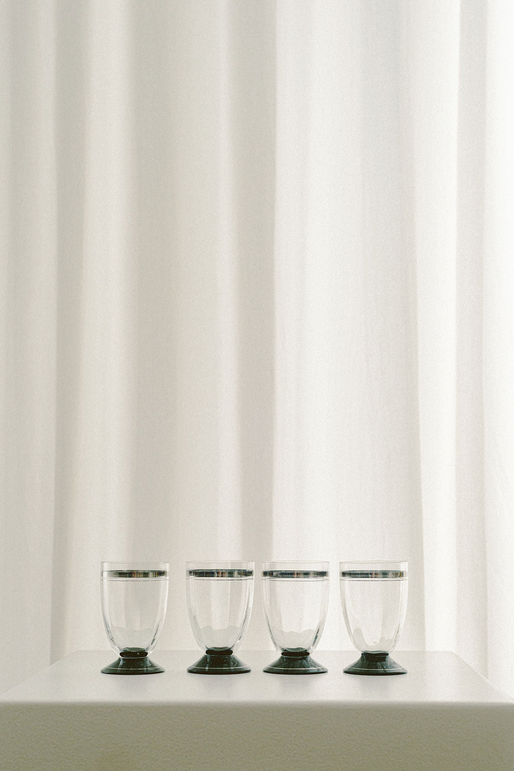 Vintage Art Deco Liqueur Glasses, Silver Bands, Set of 4