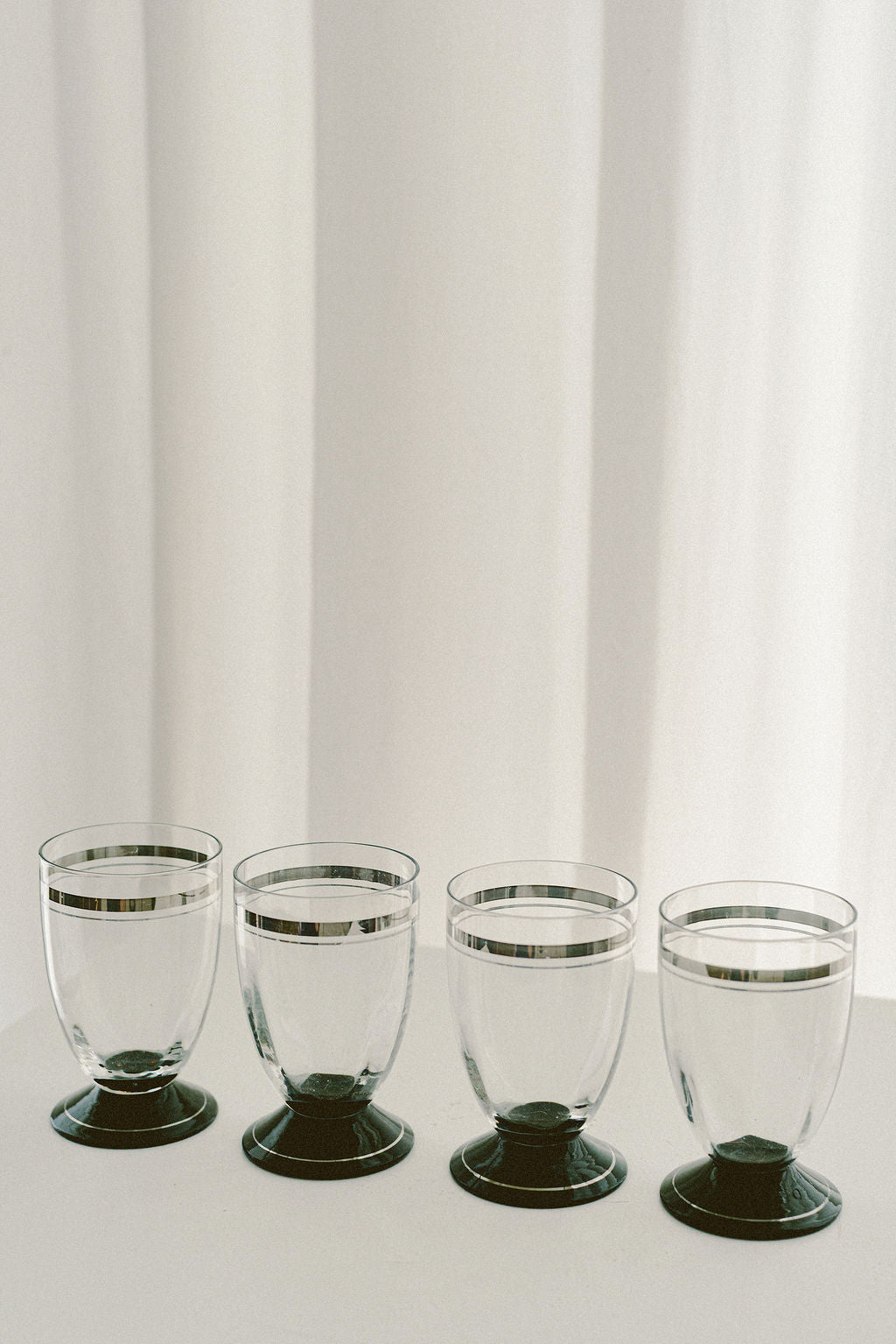 Vintage Art Deco Liqueur Glasses, Silver Bands, Set of 4