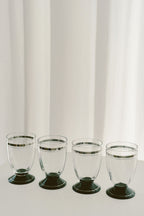 Vintage Art Deco Liqueur Glasses, Silver Bands, Set of 4