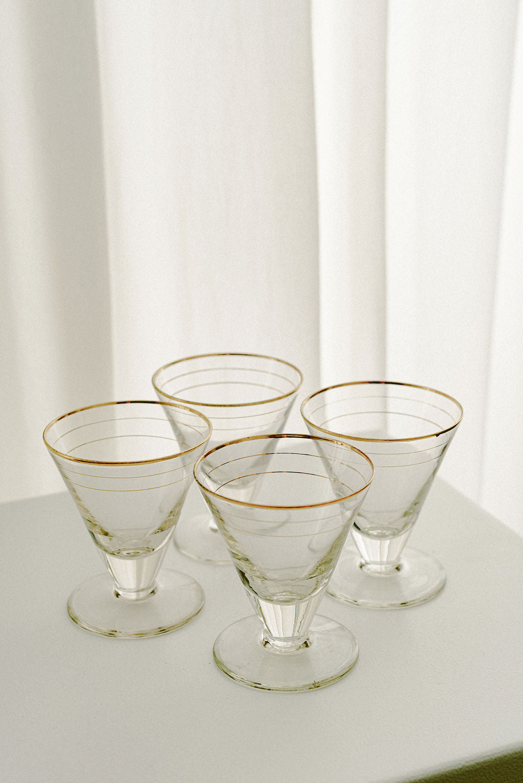 Vintage Gold-Rimmed Cordial Glasses, Set of 4