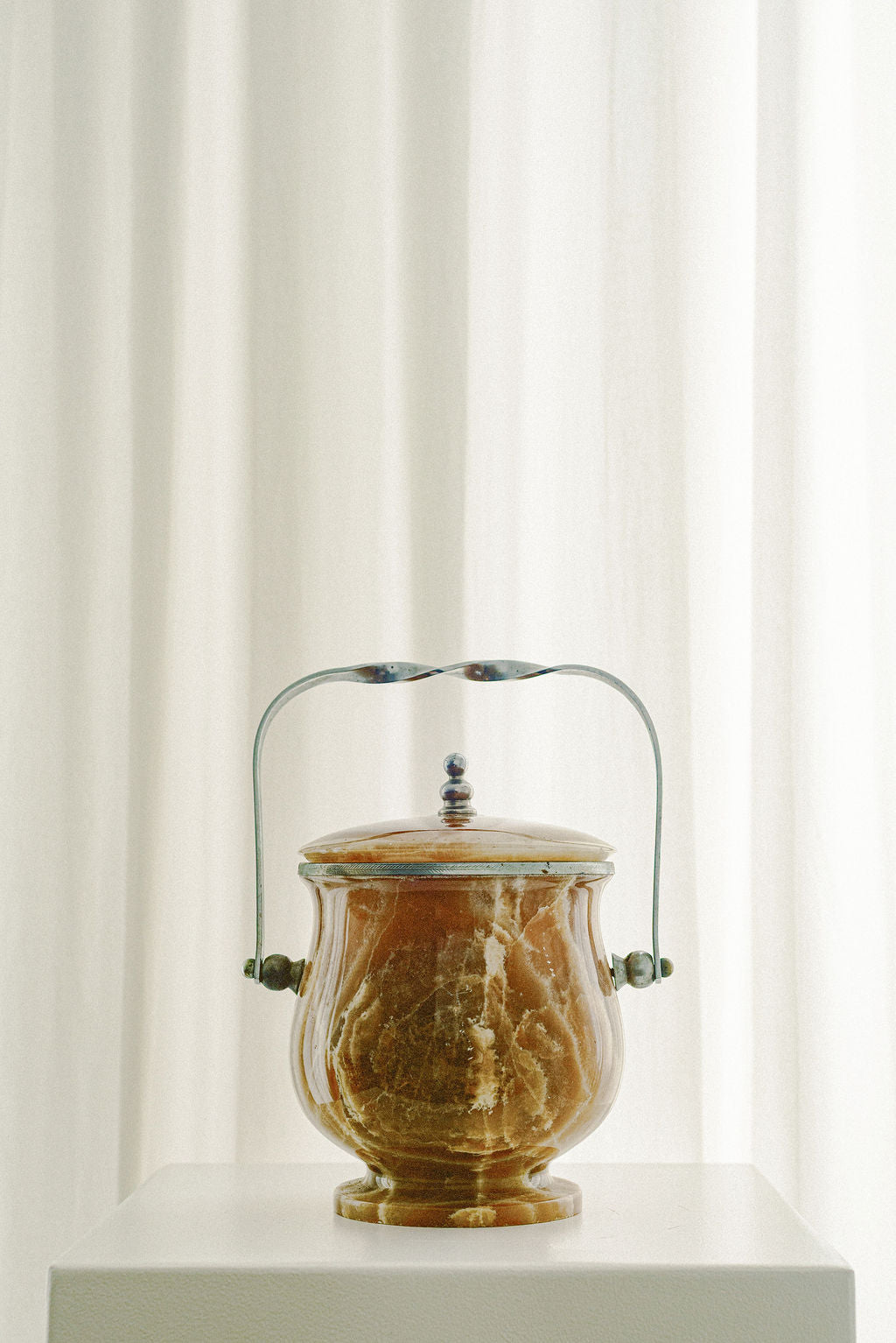 Italian Alabaster Onyx Biscuit Barrel