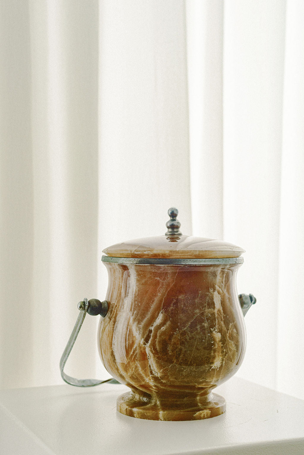 Italian Alabaster Onyx Biscuit Barrel