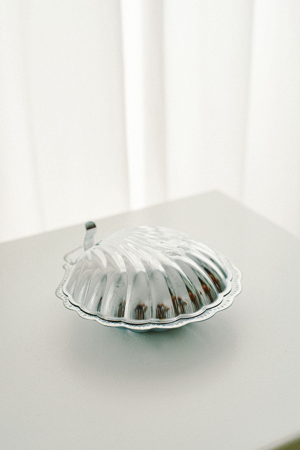 Silver-Plated Shell Dish, Cobalt Blue Insert