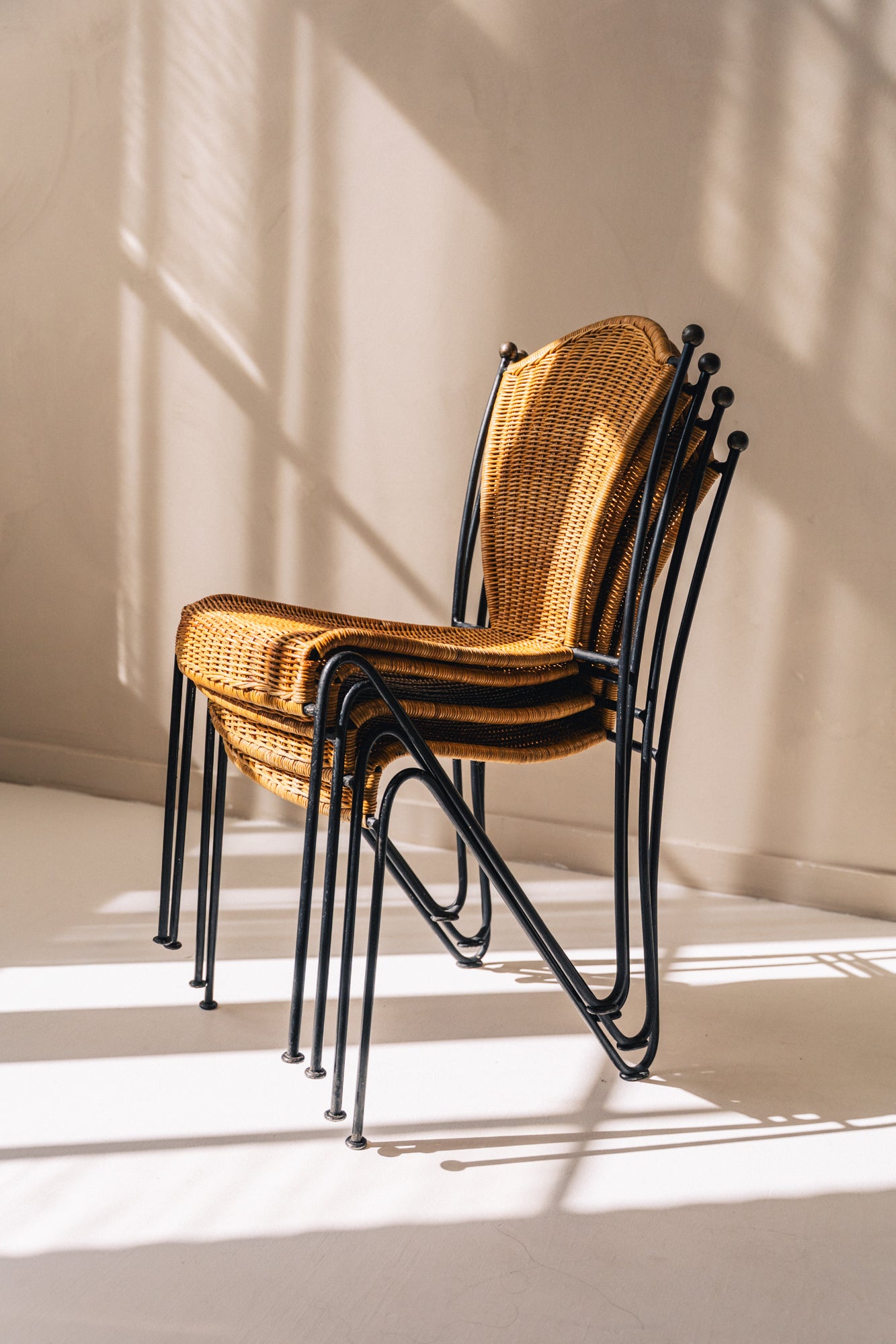 Frederic Weinberg Wicker Chairs with Wrought Iron Legs image 3