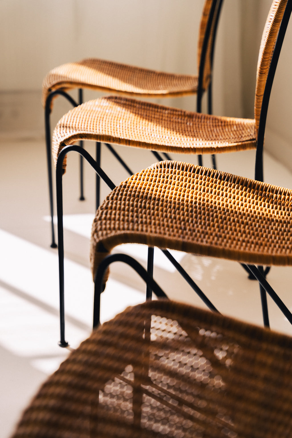 Frederic Weinberg Wicker Chairs with Wrought Iron Legs image 2