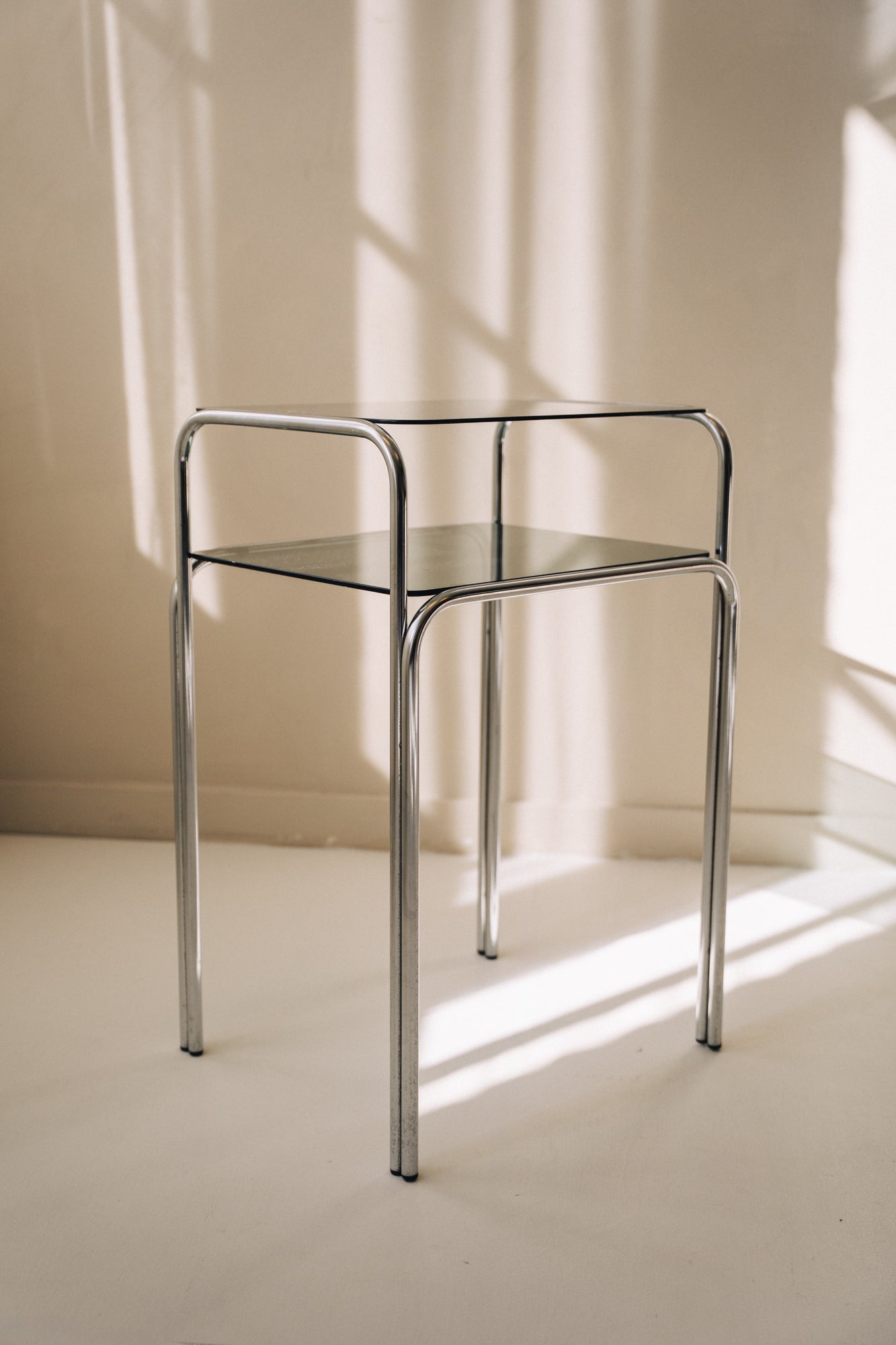 Chrome Two-Tier Side Table with Smoked Glass image 1