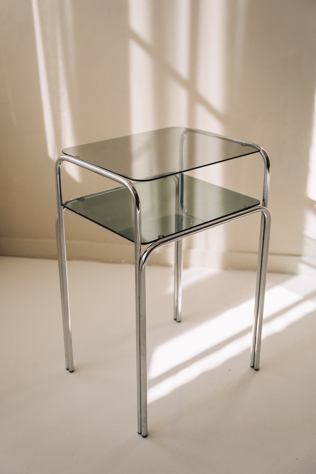Chrome Two-Tier Side Table with Smoked Glass image 0